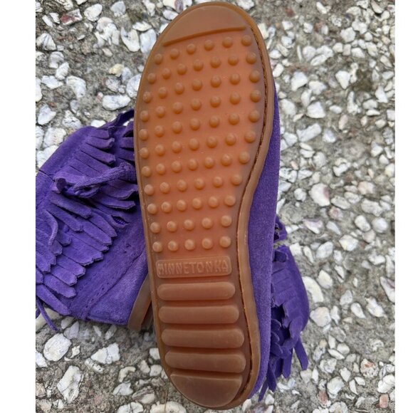 Minnetonka Kids Fringe Moccasin Boots Purple Suede Size 4 - Picture 8 of 9